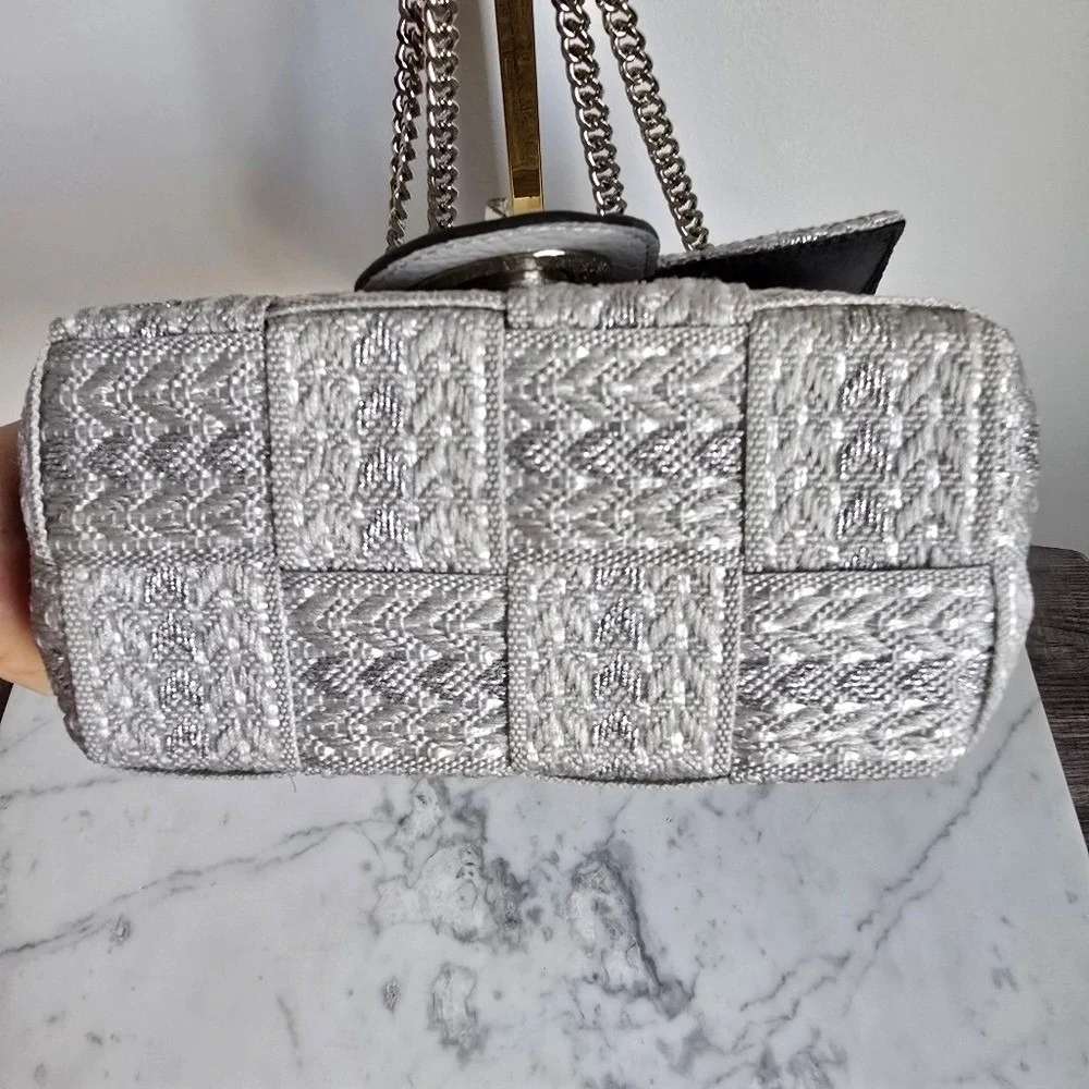 Alma Tonutti Silver Woven Metallic Chain Strap Shoulder Hand Bag Italy